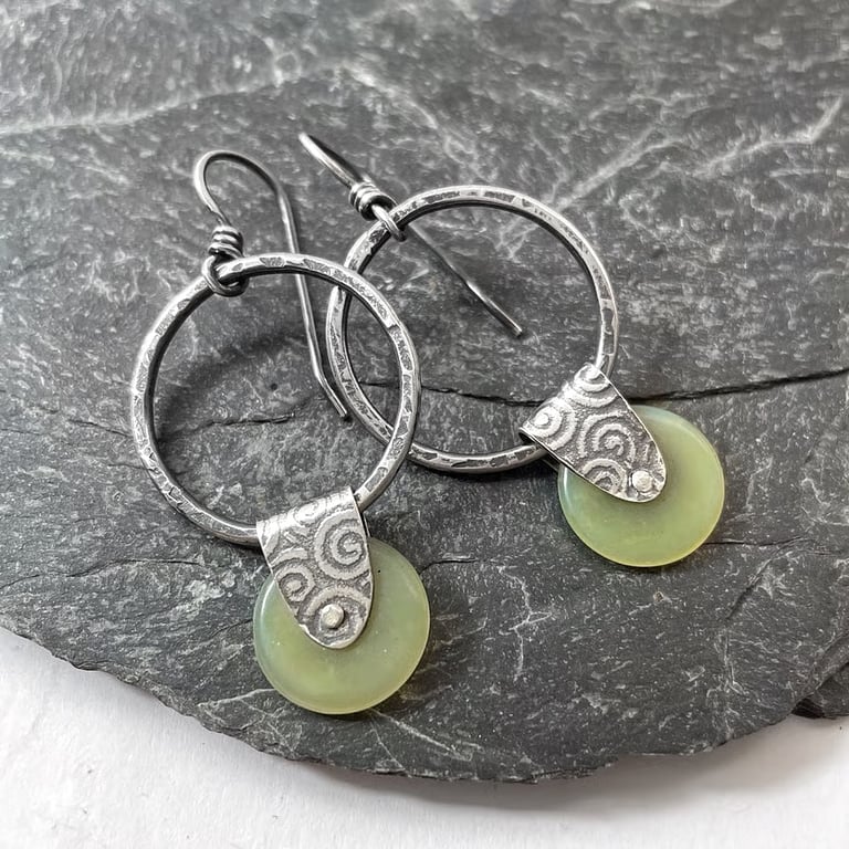 Oxidised Sterling silver and lemon jasper earrings