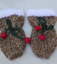 Hand Knitted Christmas Pudding Hat, Mitts and Booties - Image 3