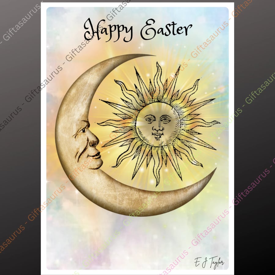 Personalised Easter Card Plantable Seeded Option Celestial Moon Sunshine Spring