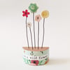 Clay and Button Flower Garden in a Floral Wood Block 'Be a wild flower'