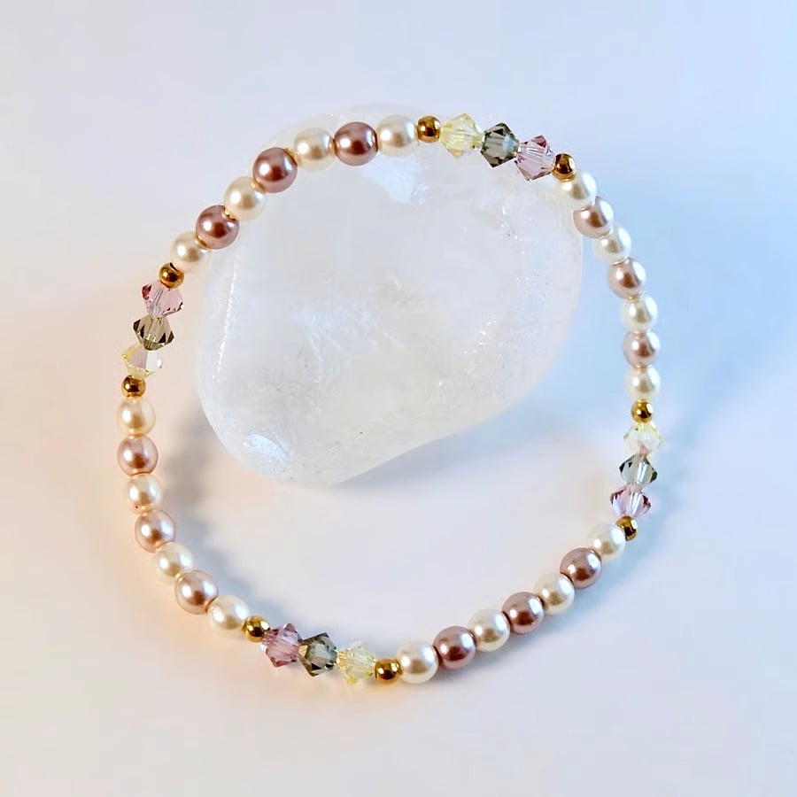 Image of Czech Glass Pearl Bracelet With Swarovski Crystals  - Handmade In Devon