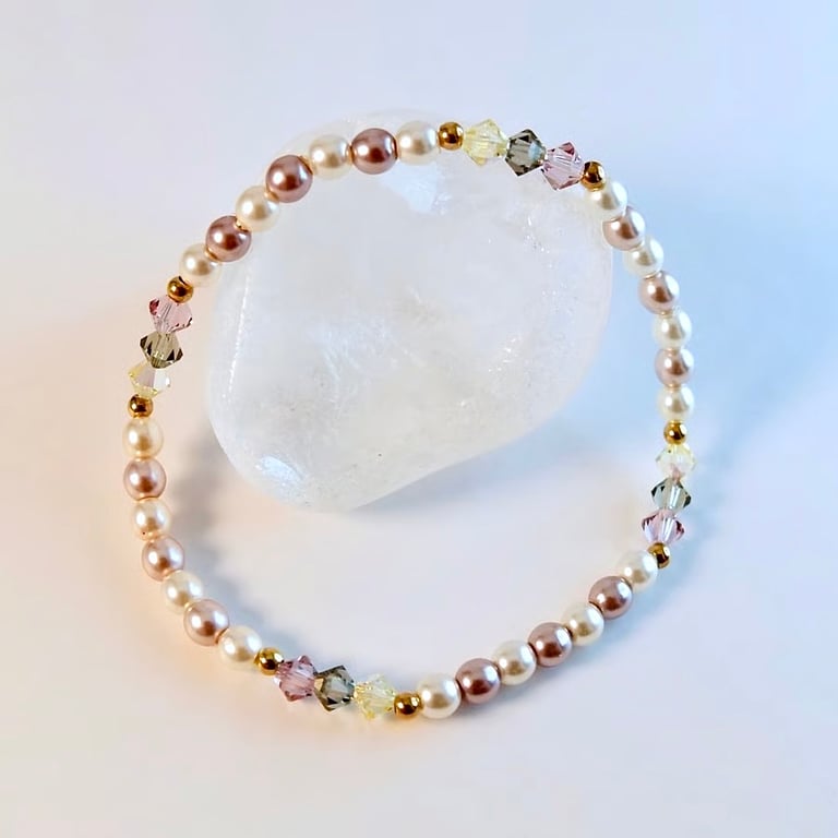 Czech Glass Pearl Bracelet With Swarovski Crystals  - Handmade In Devon