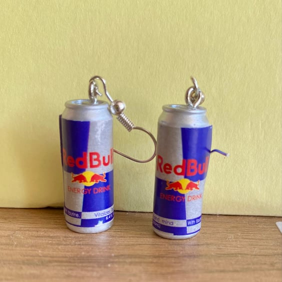 Funky Red Bull Energy Drink Novelty Dangly Earrings