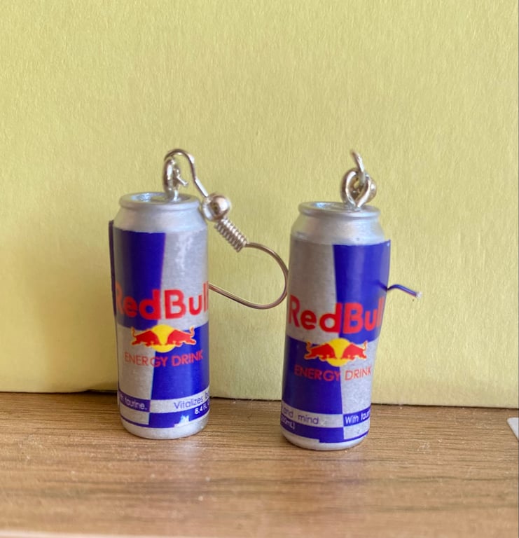 Funky Red Bull Energy Drink Novelty Dangly Earrings