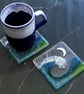 Handmade Fused Glass Wave Drinks Coaster - With Embedded Coloured Bubbles - Tile - Image 2