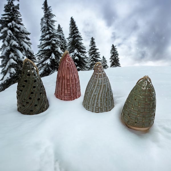Set of 4 hand crafted hanging Christmas Tree decorations