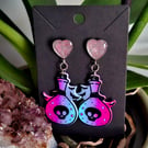 Gothic stud dangle witch potion earrings heart Valloween