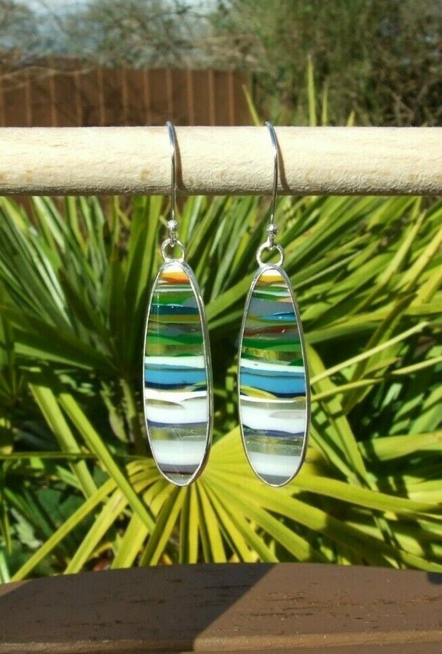 Surfite Surfboard Resin Multicoloured Dangly Earrings with 925 Silver Earwires
