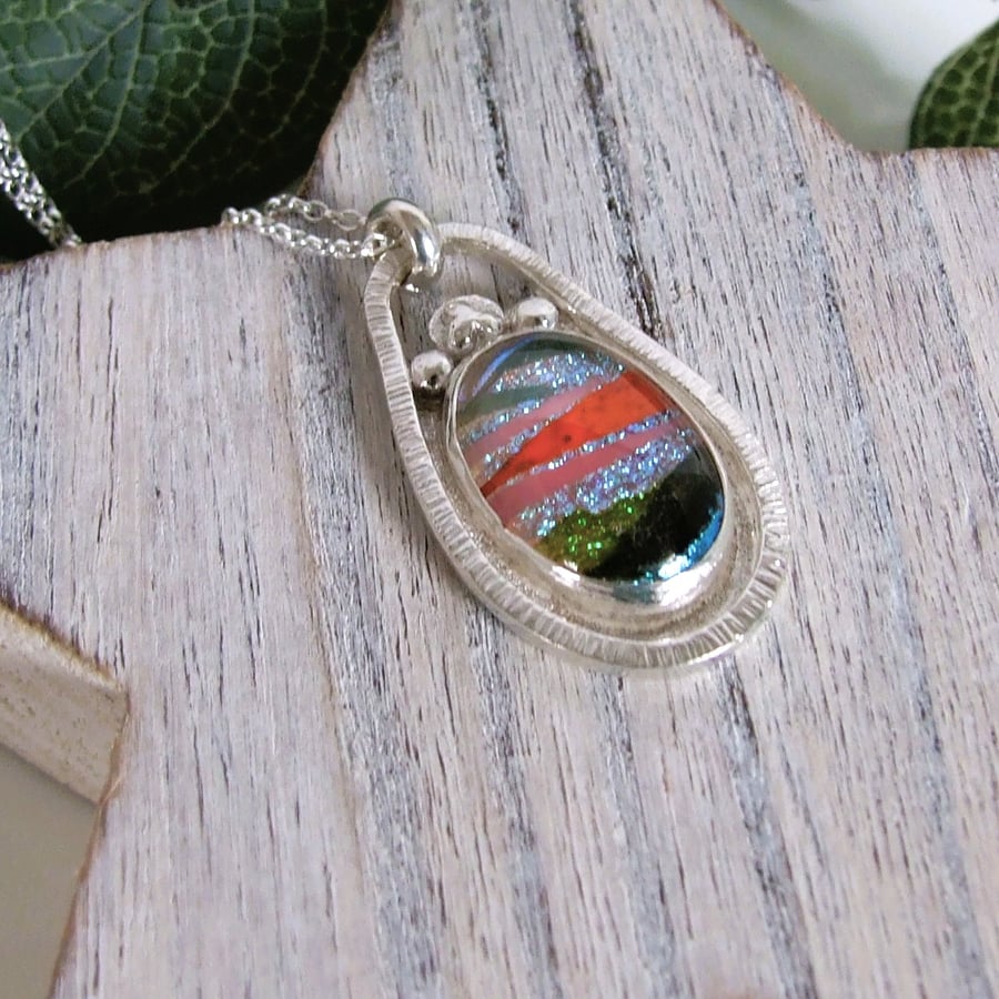 Sterling Silver and Artisan Glass Necklace;  Sunset Valley Landscape 