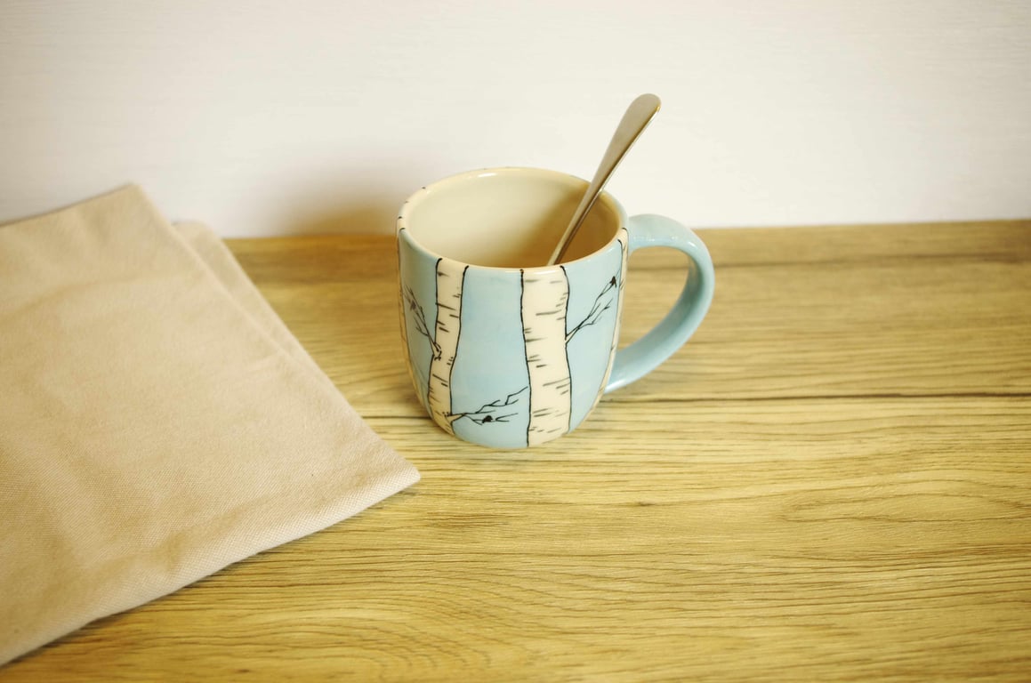 Medium Mug - Birch Trees and Birds