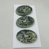 3 Medium Oval Forest Green Brocade Pattern Ceramic Buttons