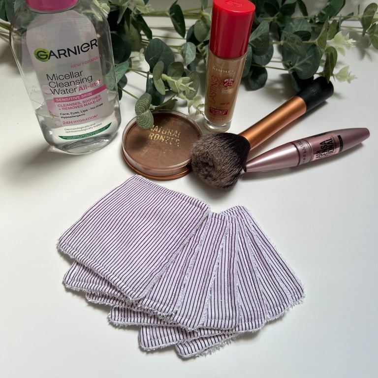 Reusable Bamboo Towelling Face Pads Pack of 7 - Purple Stripe