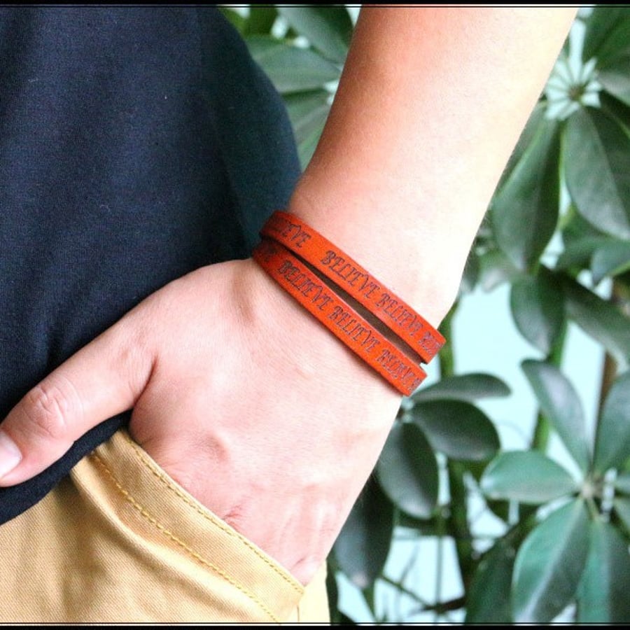 MEN'S LEATHER BRACELET BELIEVE DOUBLE WRAP