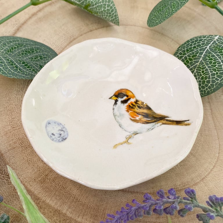 Sparrow Handmade Ceramic Dish, Garden Bird Dish