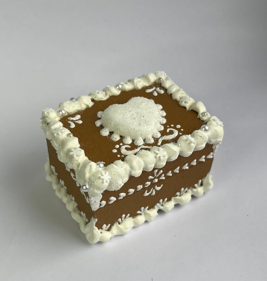 Gingerbread Ornaments Style Hand Painted Wooden Box Christmas Decor Handmade