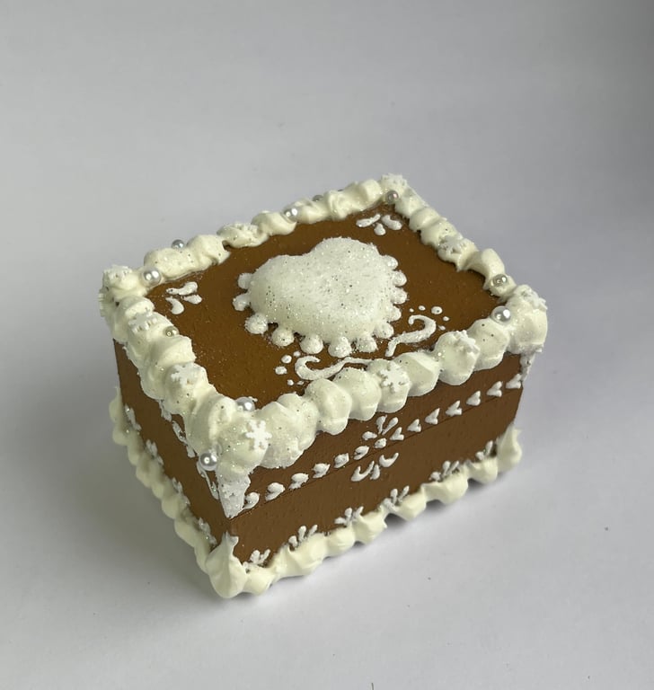 Gingerbread Ornaments Style Hand Painted Wooden Box Christmas Decor Handmade