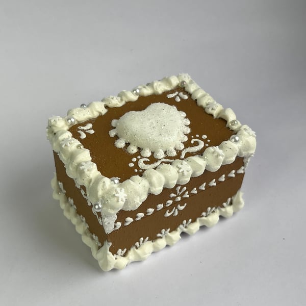 Gingerbread Ornaments Style Hand Painted Wooden Box Christmas Decor Handmade