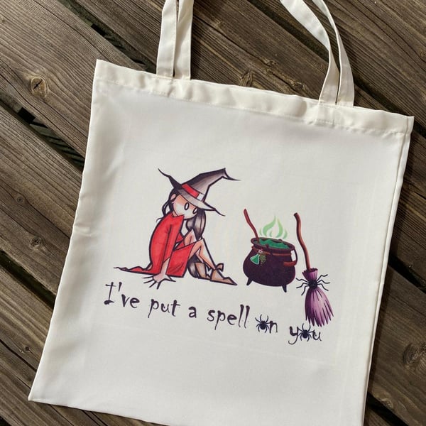 Witch Tote Bag – “I’ve Put a Spell on You” with Spiders – Original Art Print 