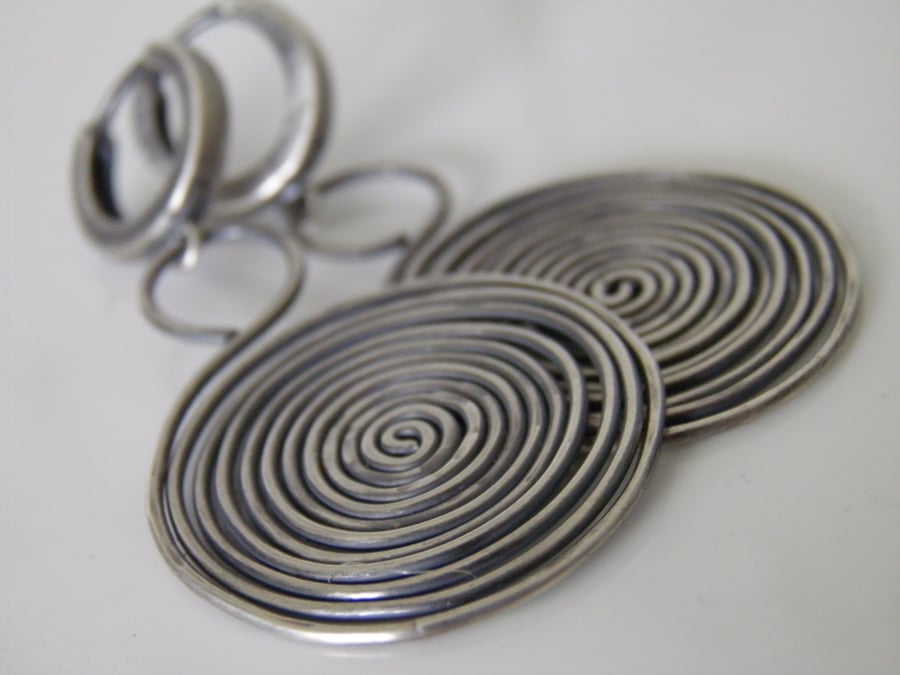 Oxidised Sterling Silver Spiral Earrings 