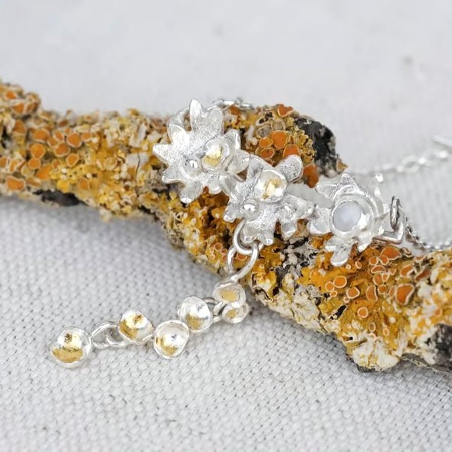 Silver moonstone necklace inspired by lichen