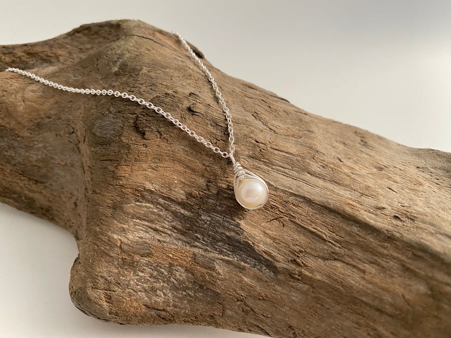 Freshwater Pearl Drop Necklace, sterling silver