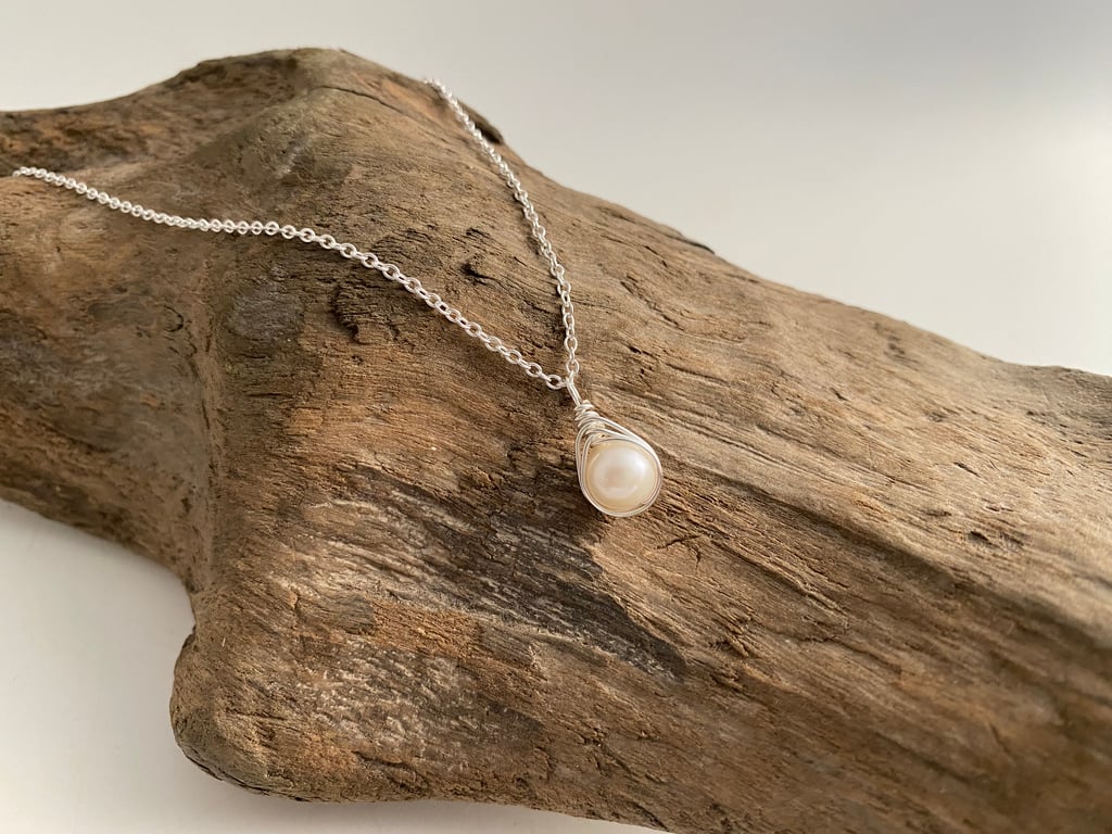 Freshwater Pearl Drop Necklace, sterling silver