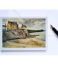 Blank greetings card of Cawsand Beach  Cornwall from original painting  size A6