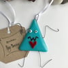 Hug monster fused glass hanging decoration, blue