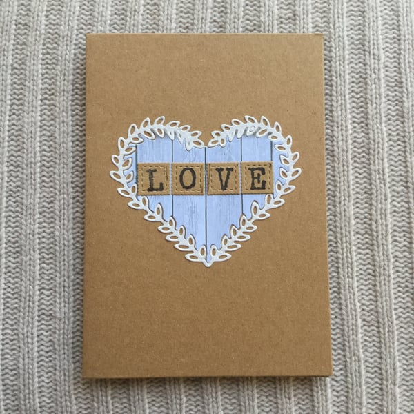 LOVE Filagree Heart Card      Coastal Blue
