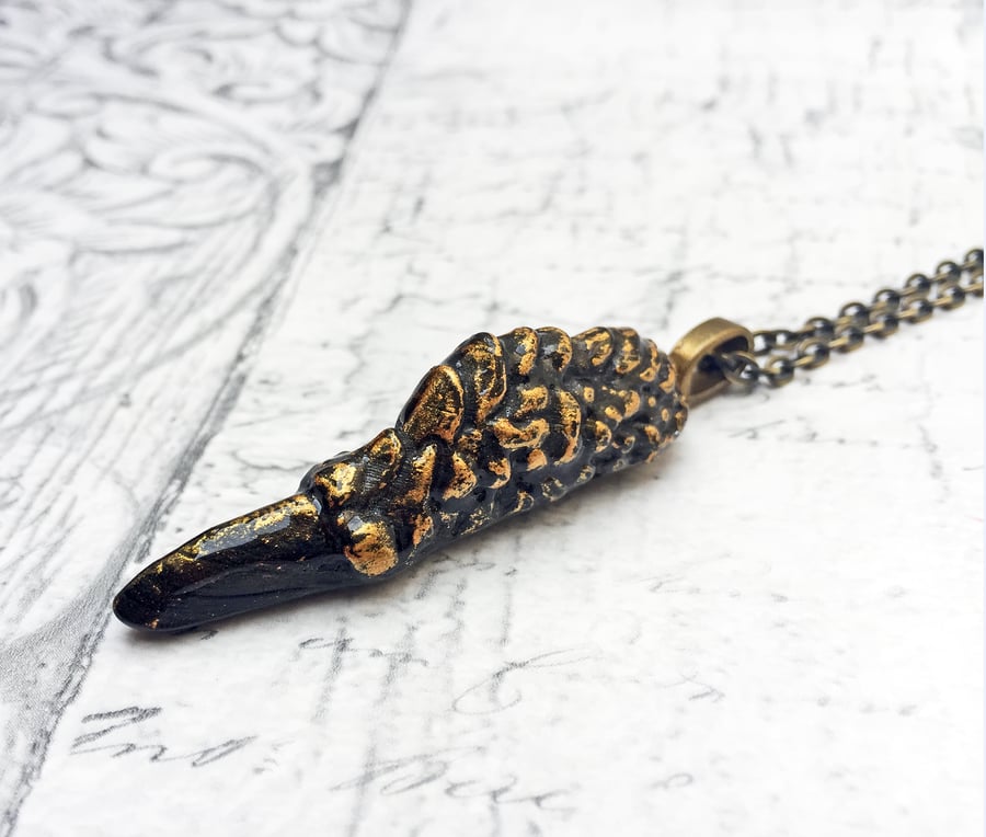 Dragon Claw pendant olive green and gold bronze chain