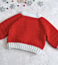 Newborn Crochet Christmas Baby Cardigan, Hat & Bootie Set - Red & White - Image 6