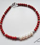 Bamboo Eco Coral & Freshwater Culture Pearls Sterling Silver Bracelet  - Image 3
