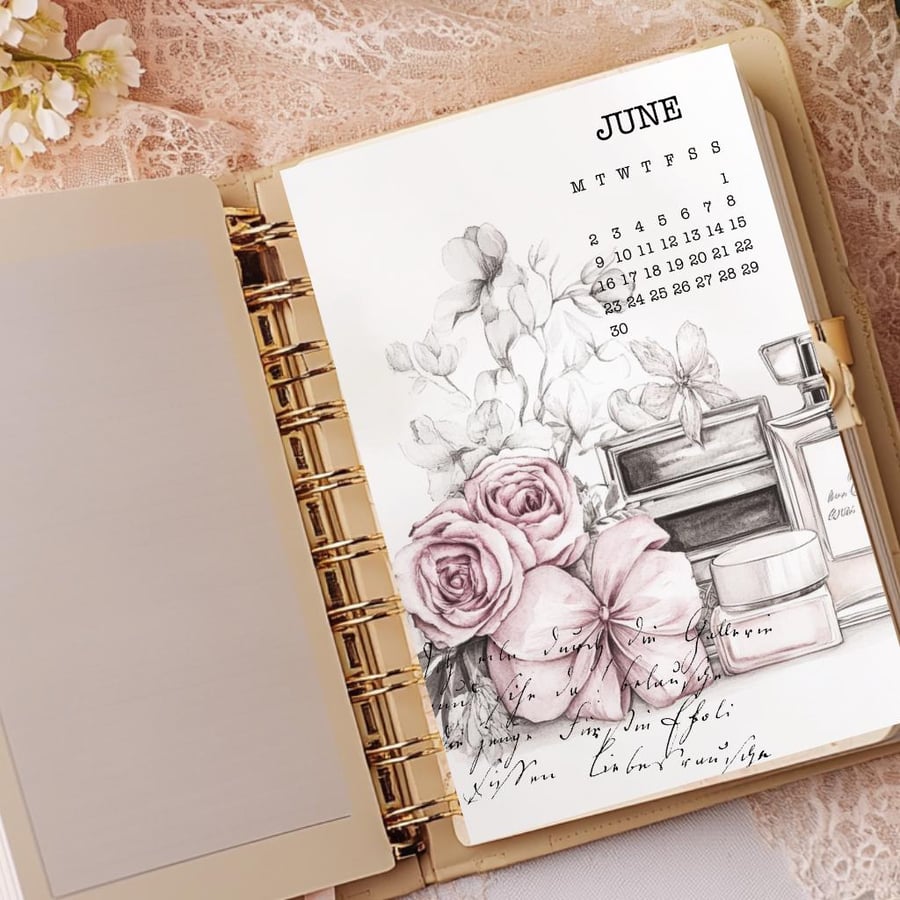 June Monthly Calendar Dashboard 2025 Monthly Planner Inserts Vintage Insert Plan