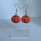 Orange clay pumpkin drop down earrings