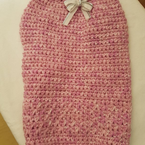 Pink and white dog sweater dog coat with white and silver ribbon bow