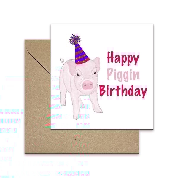 Pig birthday card, little pig card