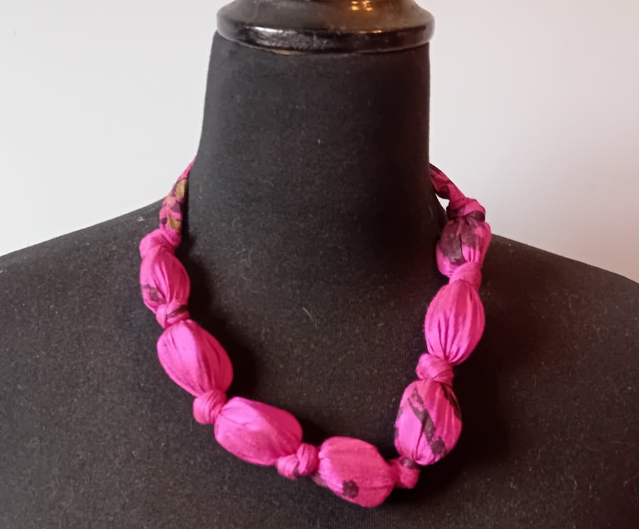 Pink Silk Bead Necklace