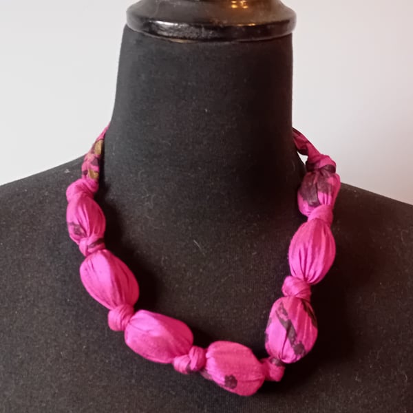 Pink Silk Bead Necklace