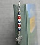 Patterned Metal Bookmark with Glass and Shell Beads and March Hare Charm