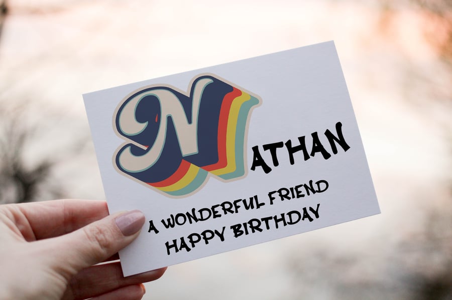 Retro Friend Birthday Card, Retro Birthday Card, Personalized Name Card, Friend 