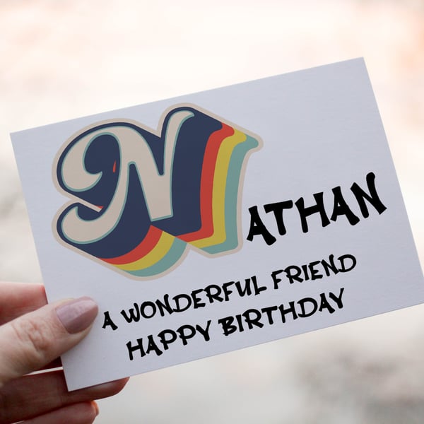 Retro Friend Birthday Card, Retro Birthday Card, Personalized Name Card, Friend 