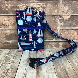 Seaside Lanyard Pouch, Phone, Glasses, Travel, Detachable lanyard, Handmade