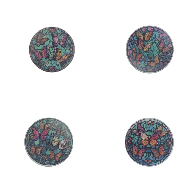 Butterfly Mosaic Round Glass Coaster Set