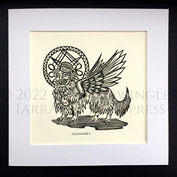 Summoned I - Limited Edition - Black and White Linoprint - Demon