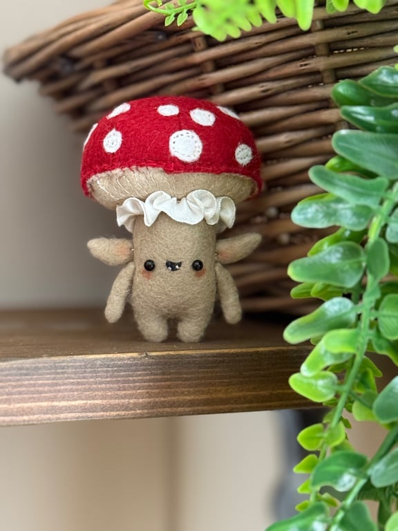 Red Mushroom Felt Art Doll 