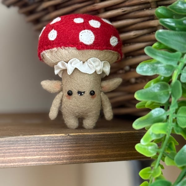 Red Mushroom Felt Art Doll 