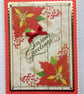 Handmade Christmas Card Red Vintage Season's Greetings Poinsettias - Image 1