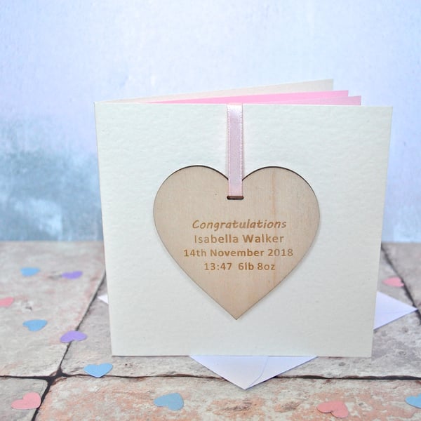 Personalised Baby Wooden Heart Card