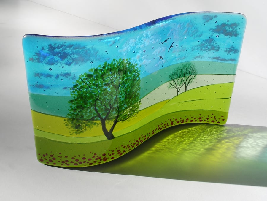 Seaside Oaks fused glass wave