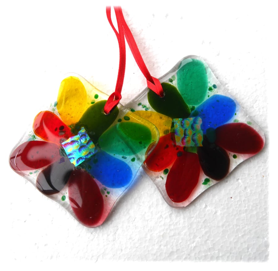Rainbow Fused Glass Flower Suncatcher Dichroic Lightcatcher